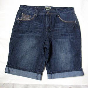 Earl - Cuffed Bermuda Denim Shorts - Size 14